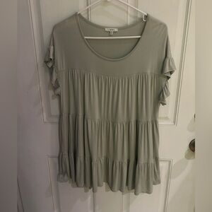 JODIFL Sage Green Ruffle Sleeve Flowy Top